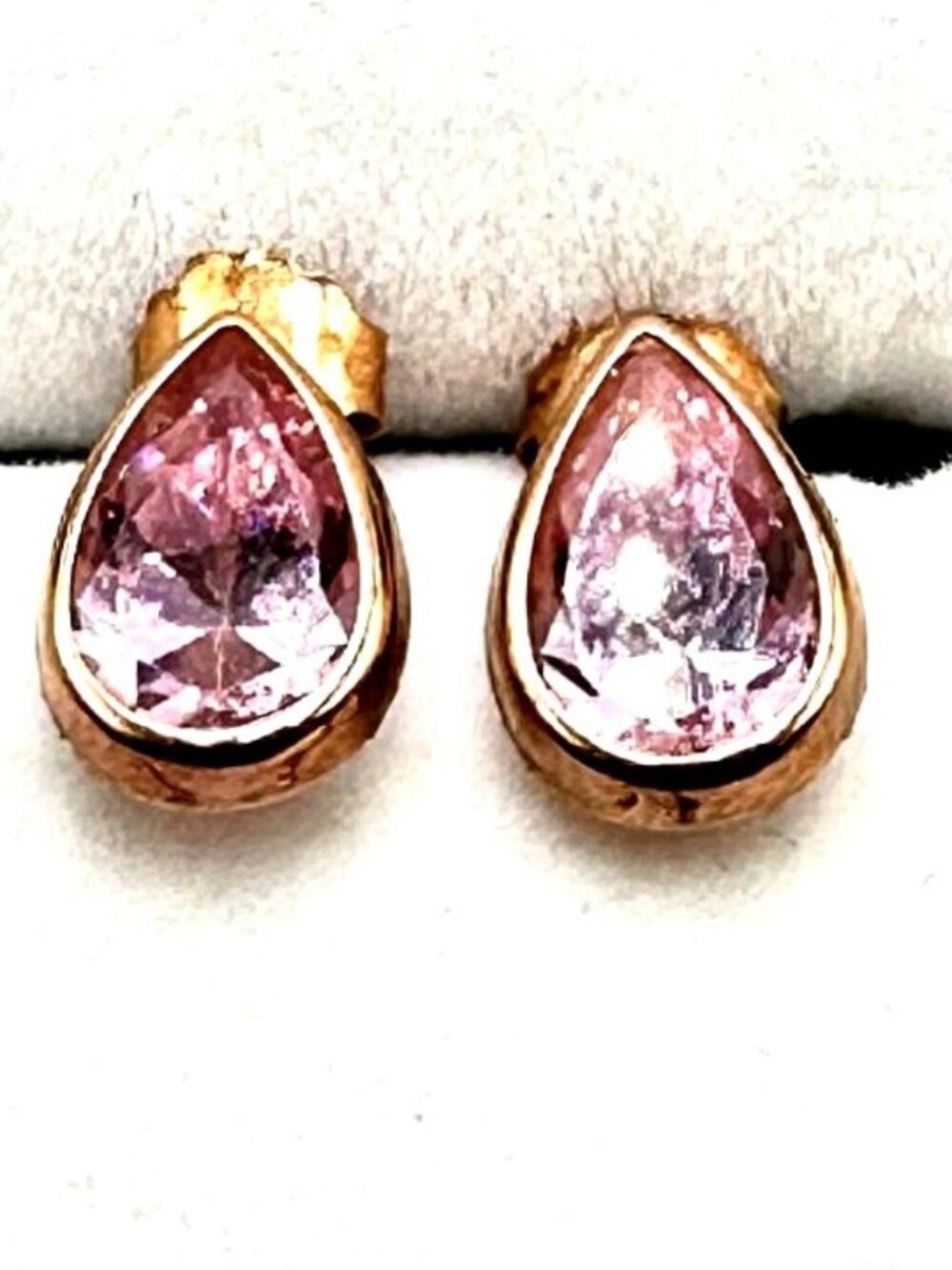 14K Yellow Gold Pink Cubic Zirconia Teardrop Pierced Stud Earrings